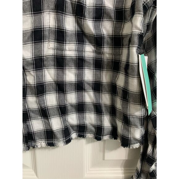 Abound black white Tibetan‎ Dobby Plaid Top Size Large NEW - Picture 2 of 4